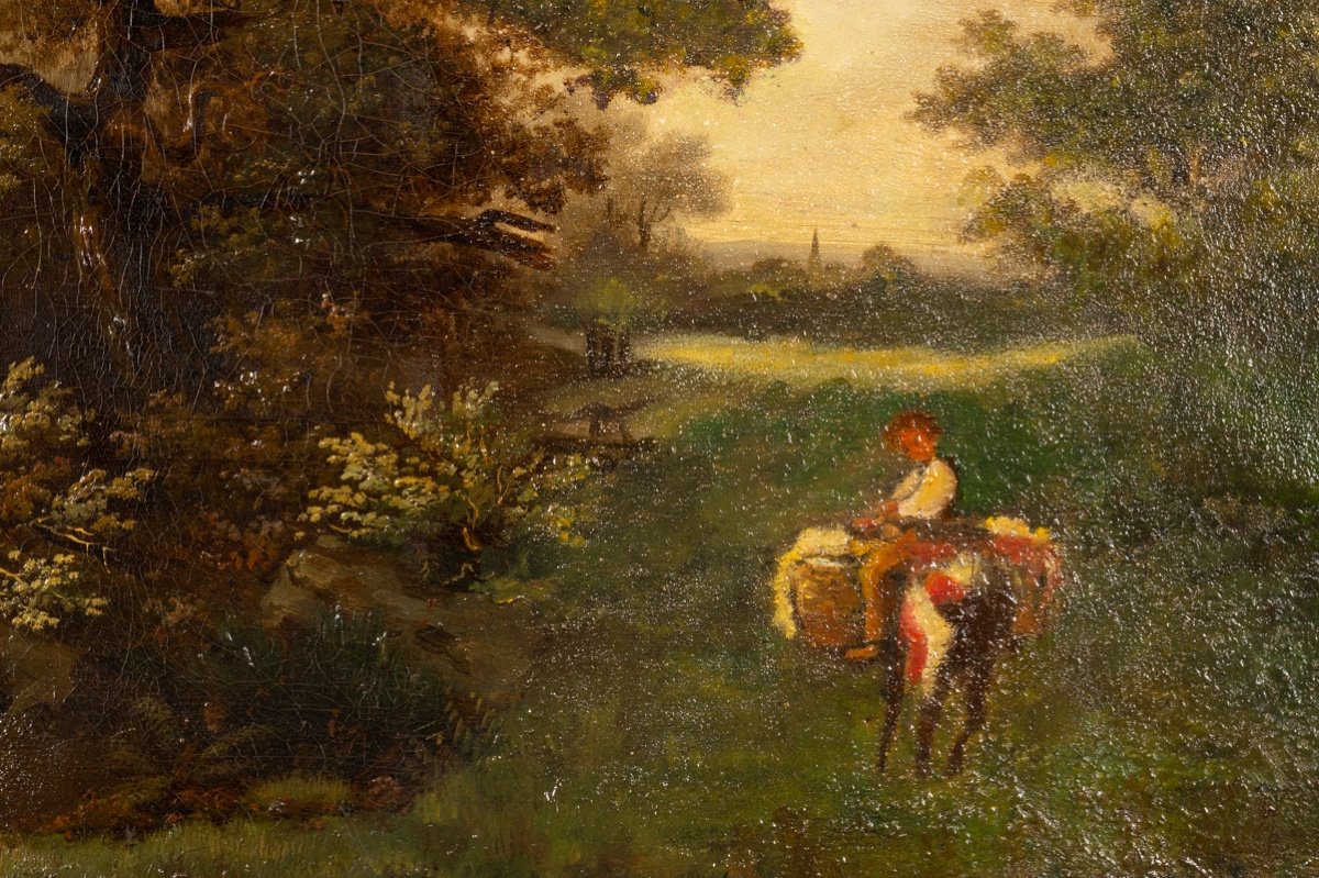 Paysage Avec Randonneurs, Huile Sur Toile, 19ème Siècle. -photo-1