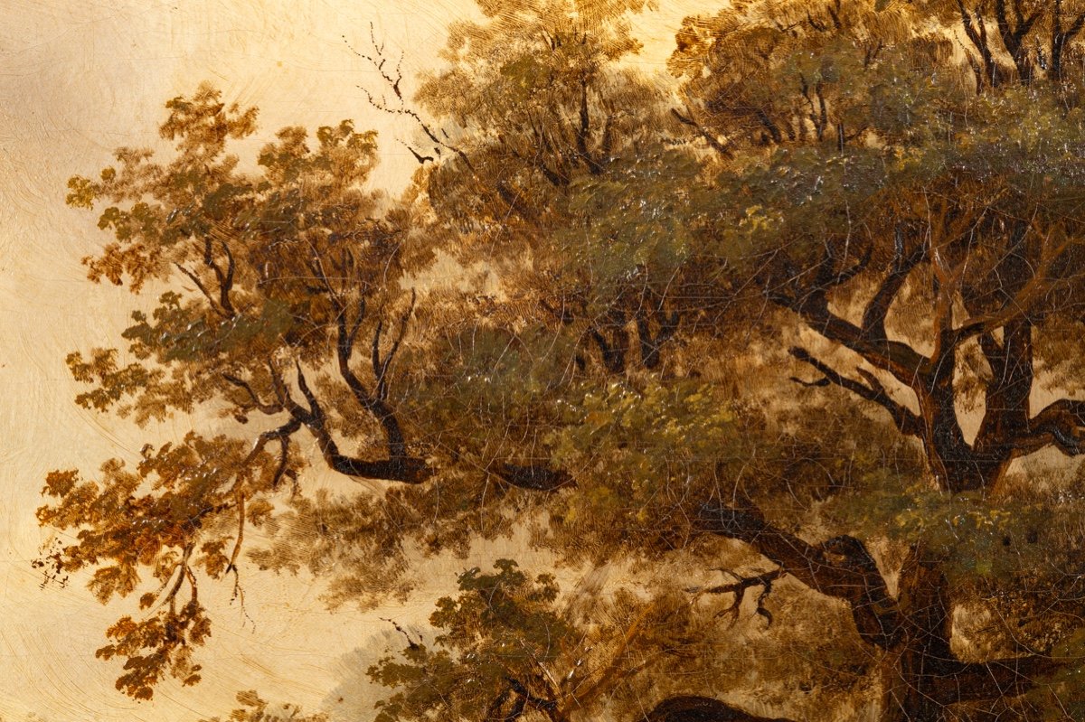 Paysage Avec Randonneurs, Huile Sur Toile, 19ème Siècle. -photo-2