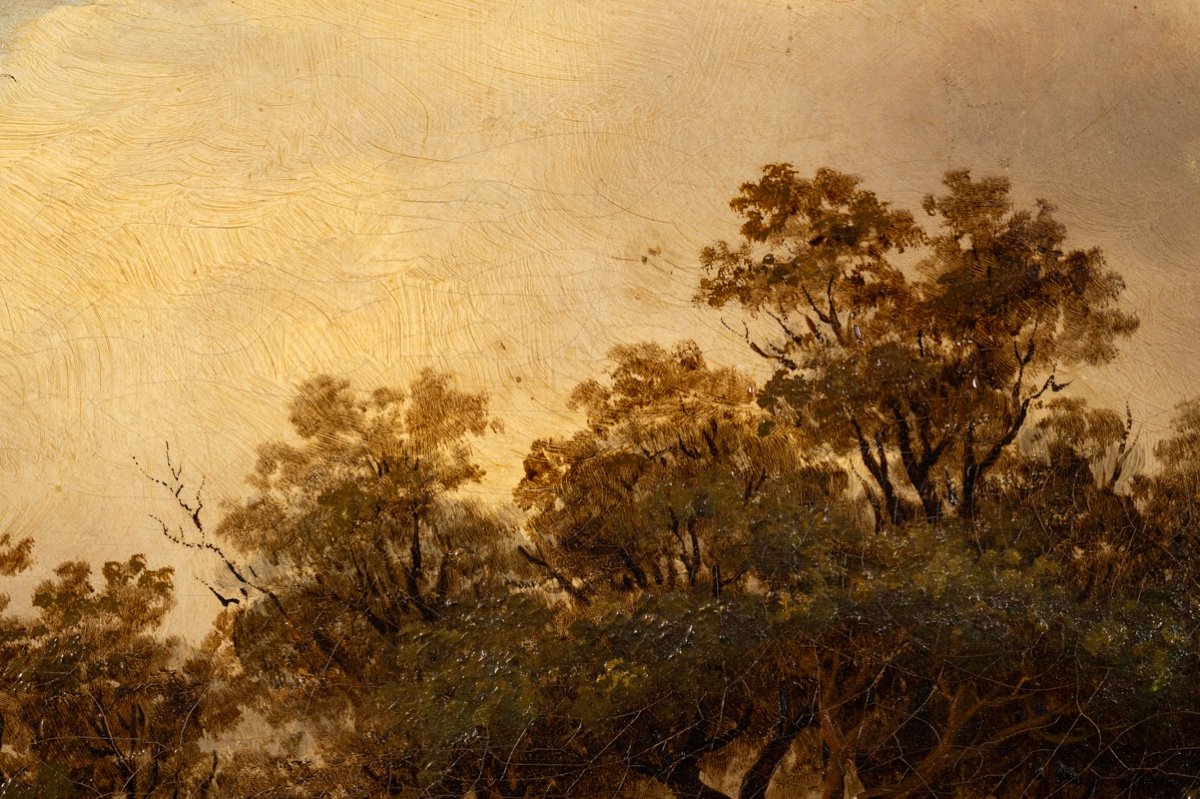 Paysage Avec Randonneurs, Huile Sur Toile, 19ème Siècle. -photo-6