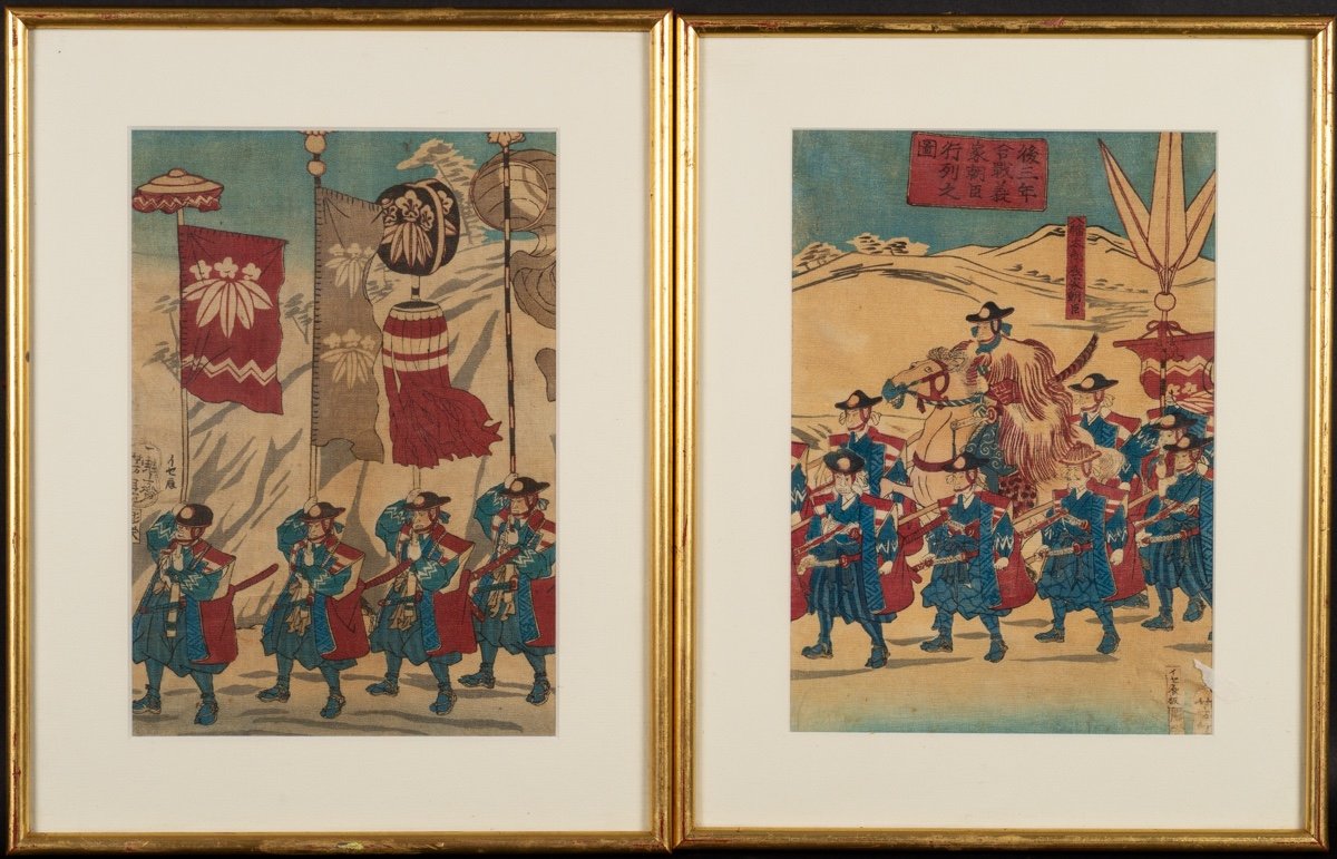Paire Ukiyo-e Avec Samouraï, Tsukioka Yoshitoshi (1839 - 1892), Japon, ère Edo/meiji, XIXe S.