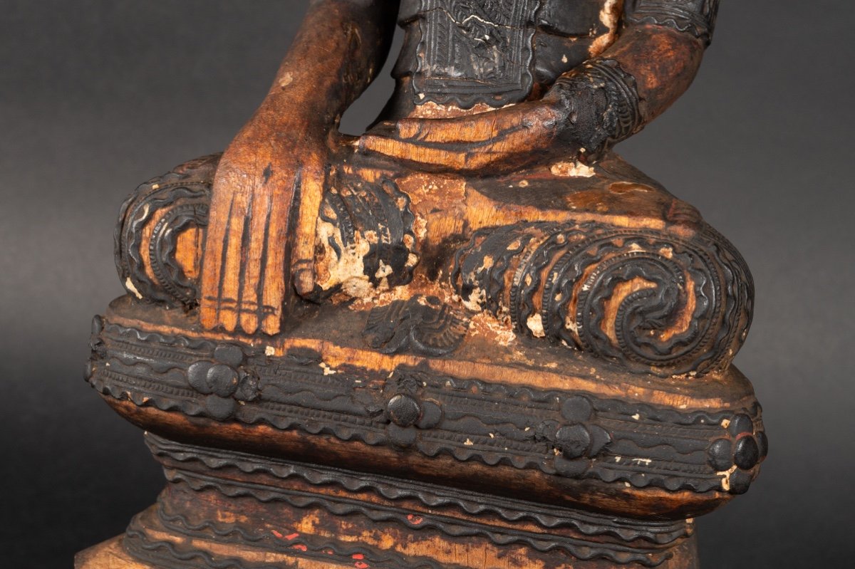 Shan Buddha, Burma, 17th-18th Century. Polychrome Wood.     -photo-6