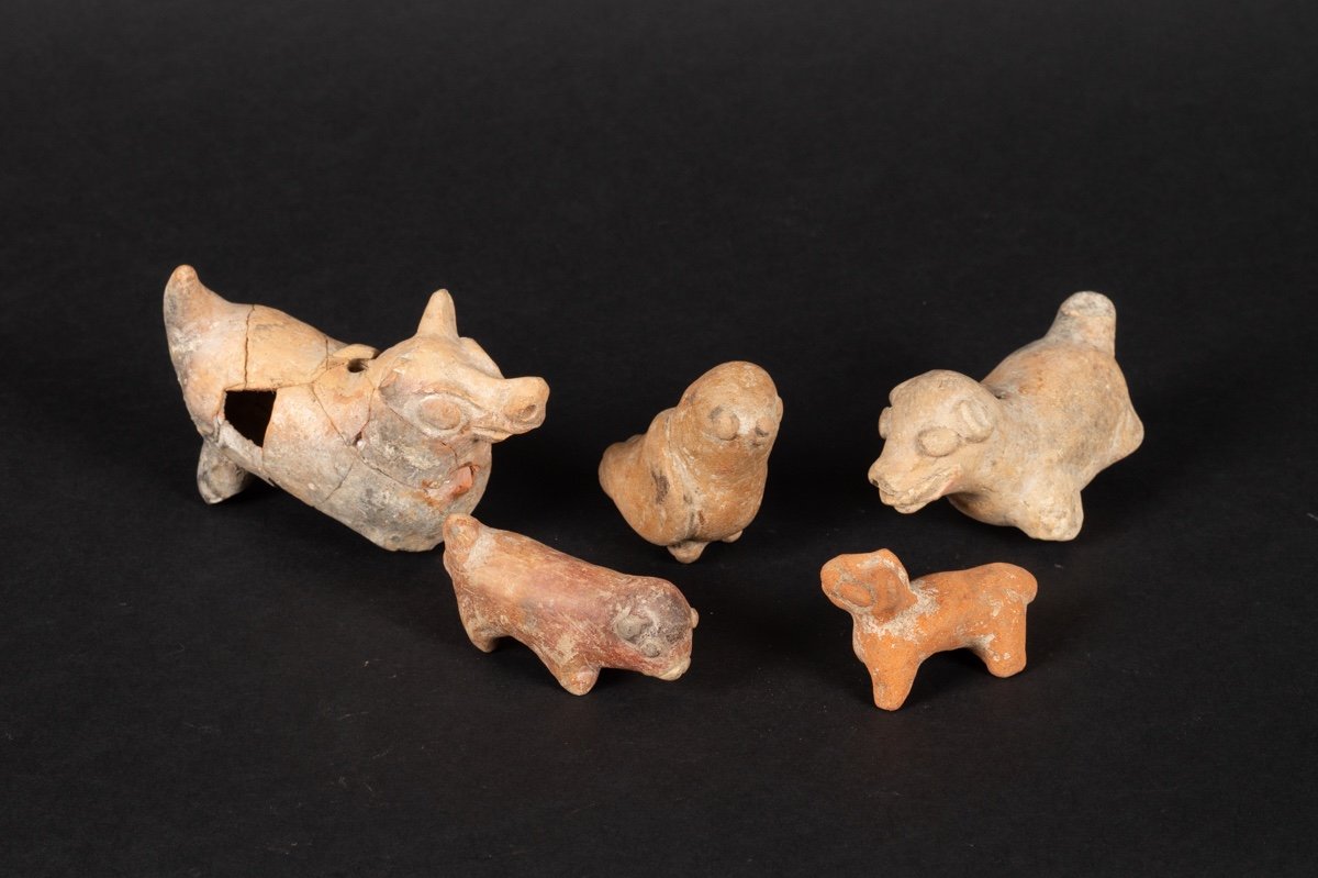 Whistles - Five Animals, Chorrera Culture (1300 - 300 Bc), Ecuador, Pre-columbian Ceramics