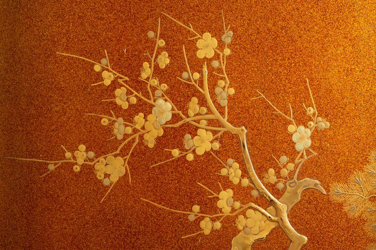 Plateau à Fleurs De Prunier, Maki-e, Japon, époque Edo/meiji, XIXe Siècle. Escalier De Cristal-photo-1