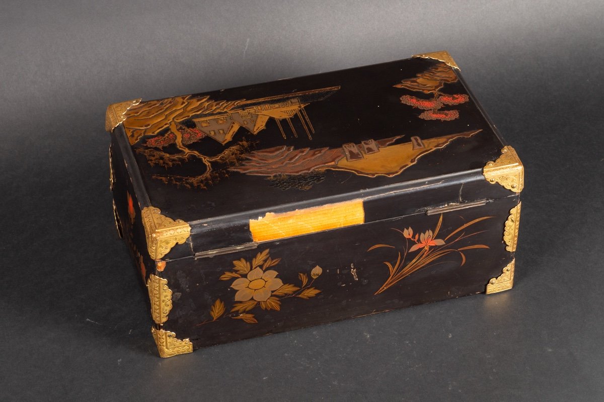 Coffret Tebako Avec Paysage, Laque, Japon, époque Edo/meij, XIXe Siècle. -photo-3