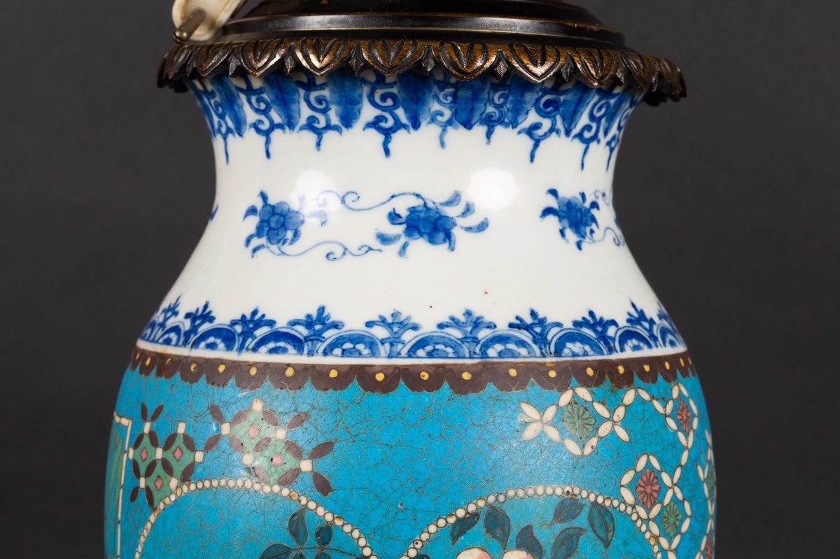 Lampe - Vase, Cloisonné Totai Shippo, Japon, ère Meiji (1868-1912).  -photo-7