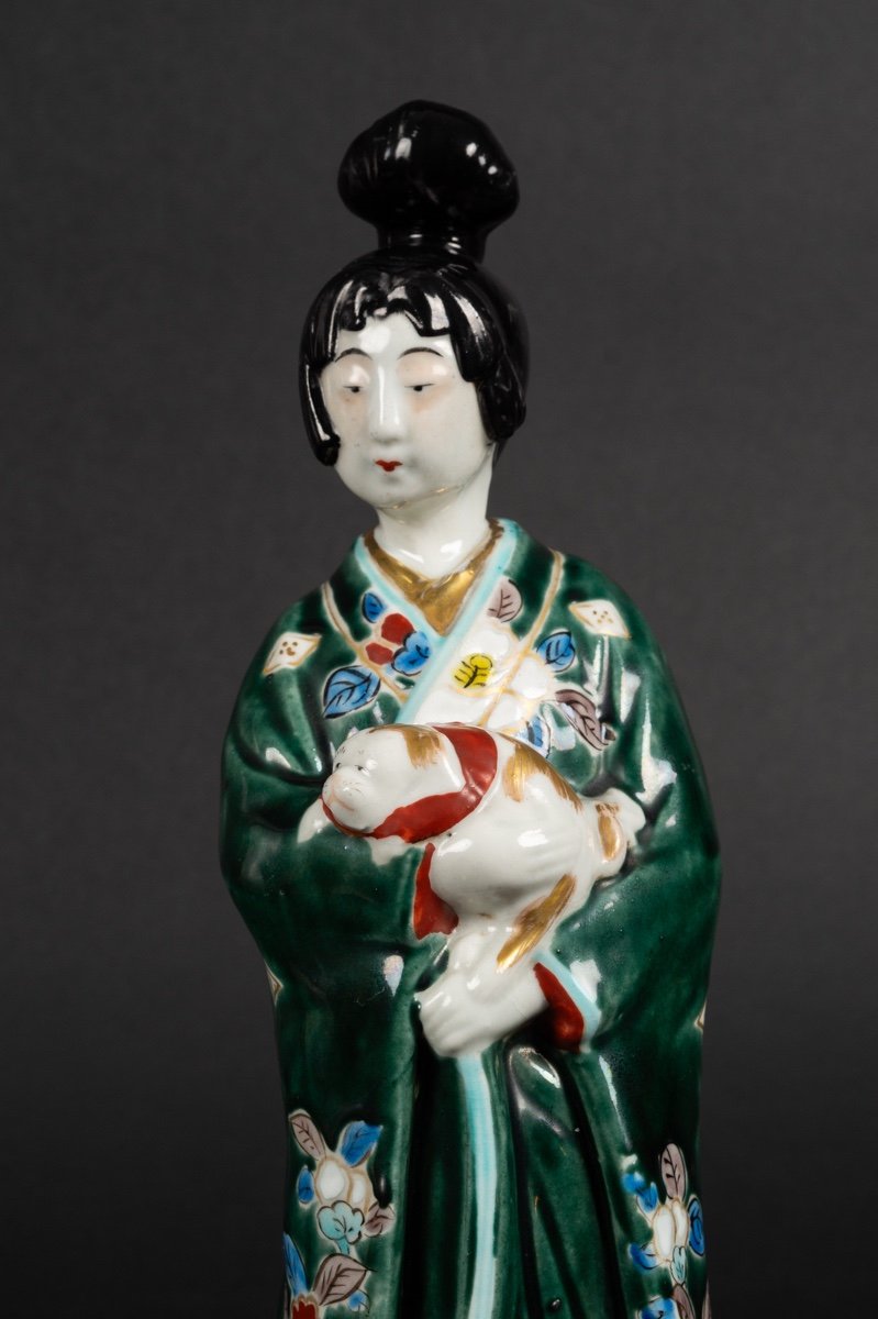 Femme Avec Un Chiot, Japon, Arita, ère Meiji (1868-1912) -photo-1