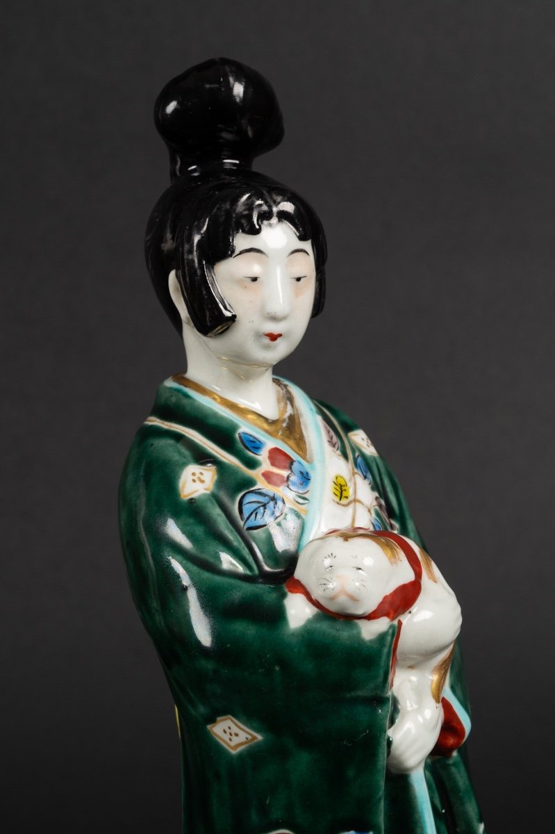 Femme Avec Un Chiot, Japon, Arita, ère Meiji (1868-1912) -photo-3