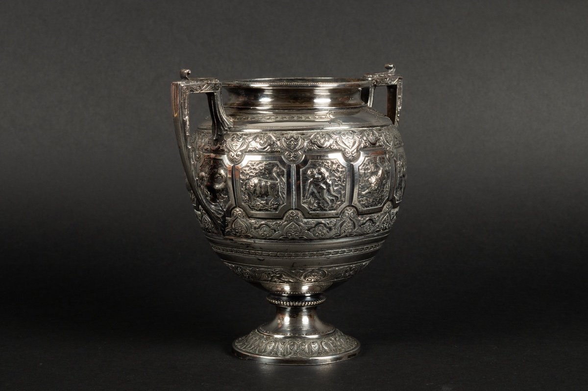 Coupe Avec Signes Du Zodiaque, Métal Argenté, 19e Siècle. -photo-2