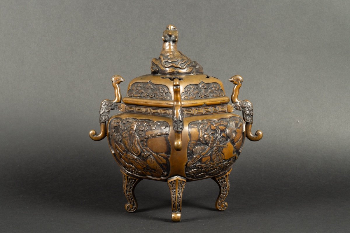 Brûle Parfum Avec Qilin, Bronze, Japon, ère Meiji (1868-1912).-photo-3