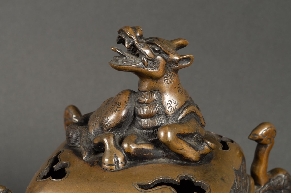 Brûle Parfum Avec Qilin, Bronze, Japon, ère Meiji (1868-1912).-photo-2