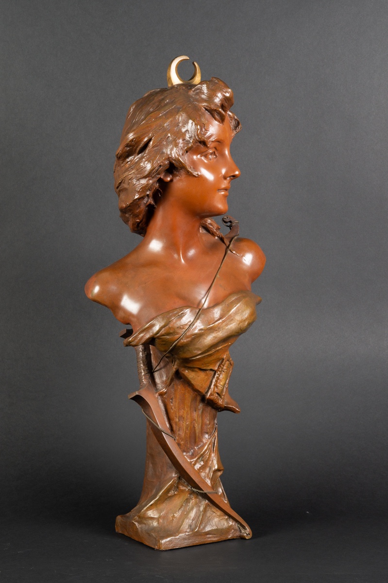 Bust Of Diana, Georges Van Der Straeten (1856-1928), Paris, Art Nouveau, Circa 1900-photo-2