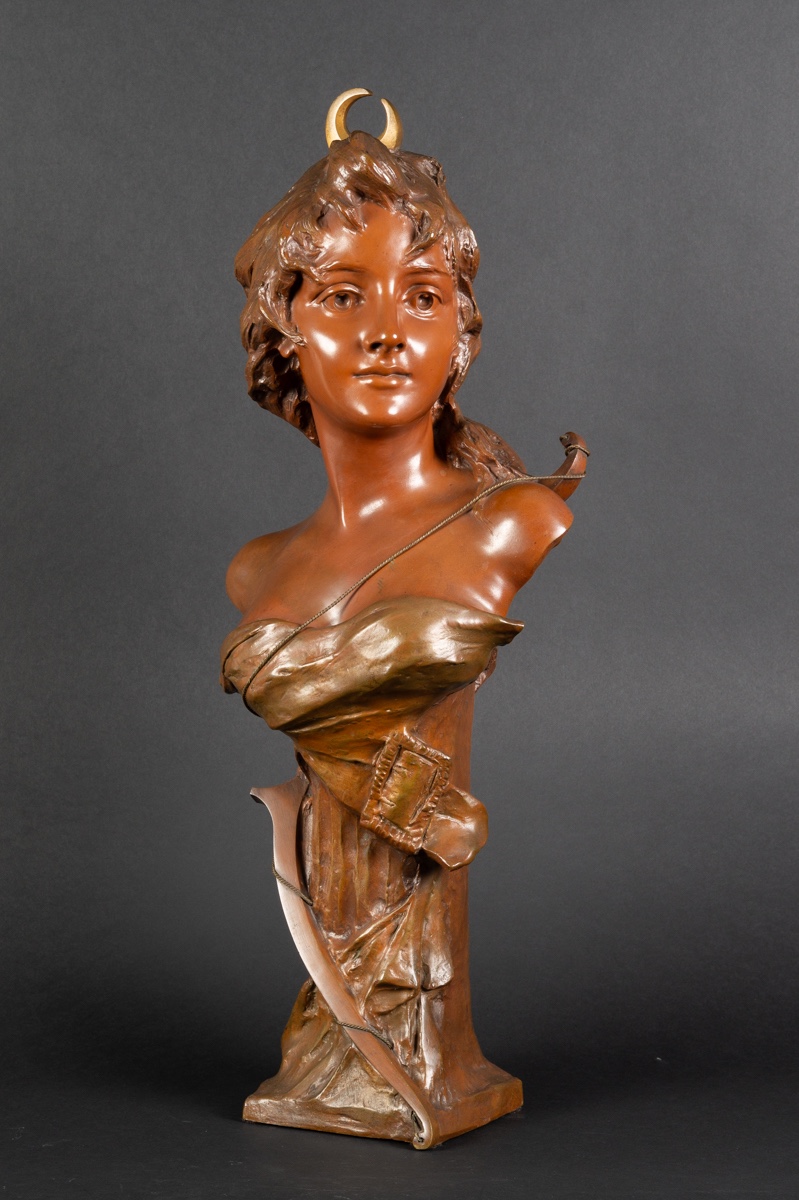 Bust Of Diana, Georges Van Der Straeten (1856-1928), Paris, Art Nouveau, Circa 1900-photo-3