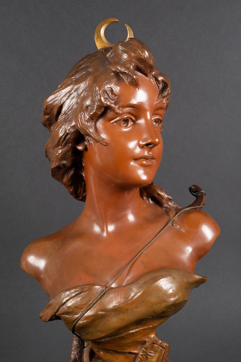 Buste De Diane, Georges Van Der Straeten (1856-1928), Paris, Art Nouveau, Vers 1900-photo-1