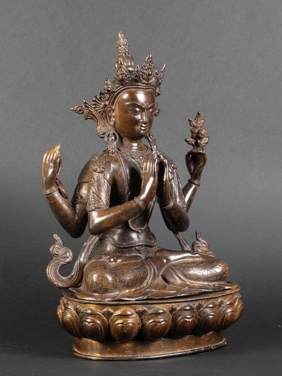 Shadakshari Lokeshvara, Bronze, Népal, Début Du XXe Siècle. -photo-3
