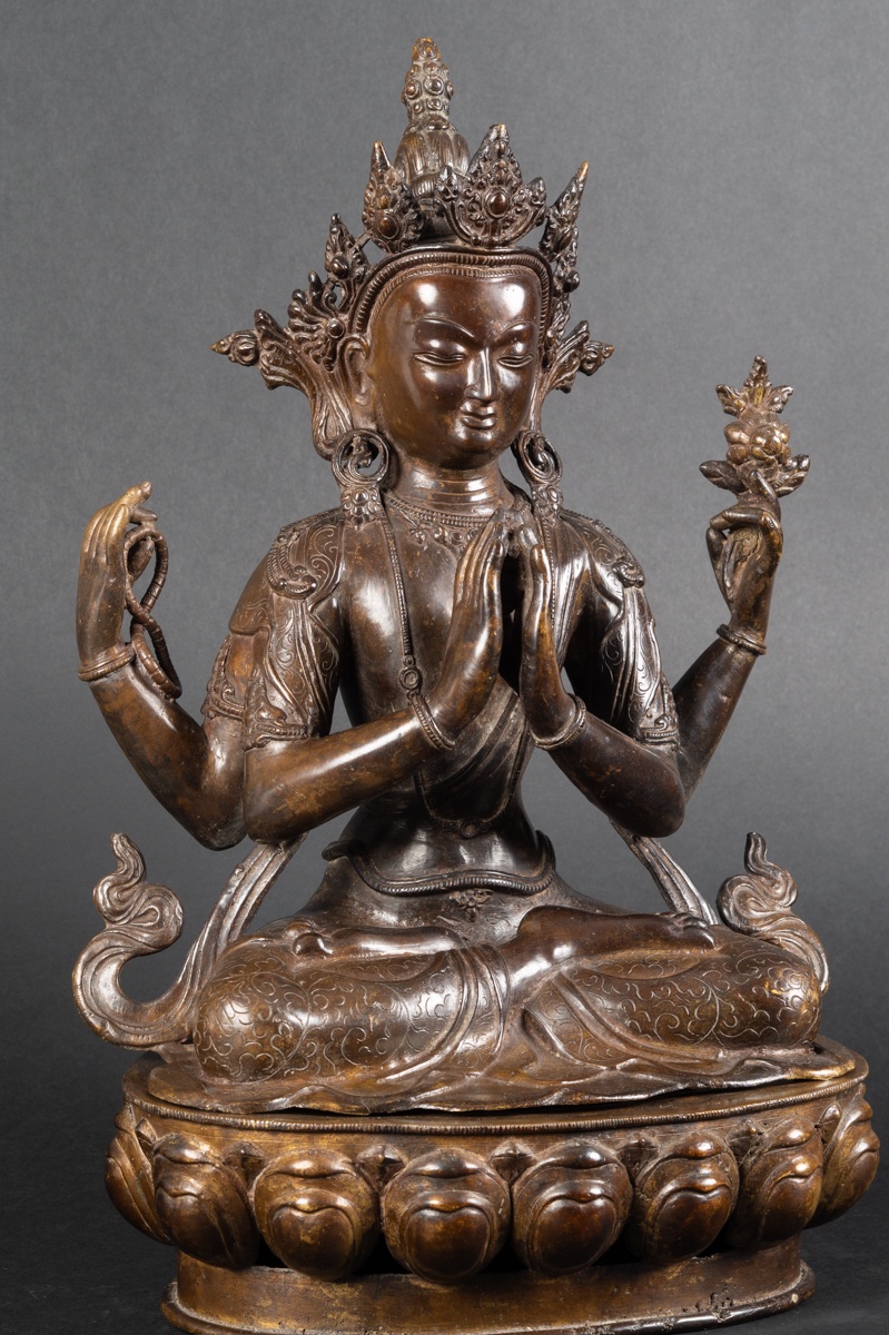 Shadakshari Lokeshvara, Bronze, Népal, Début Du XXe Siècle. -photo-2