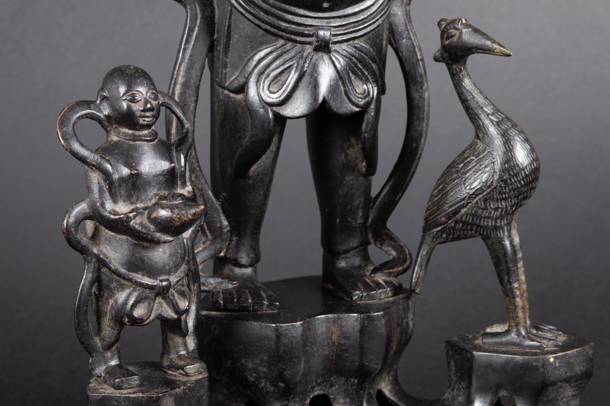 Groupe De Personnages Avec Oiseau - Bougeoir, Bronze, Chine/Vietnam, XIXe Siècle.   -photo-4