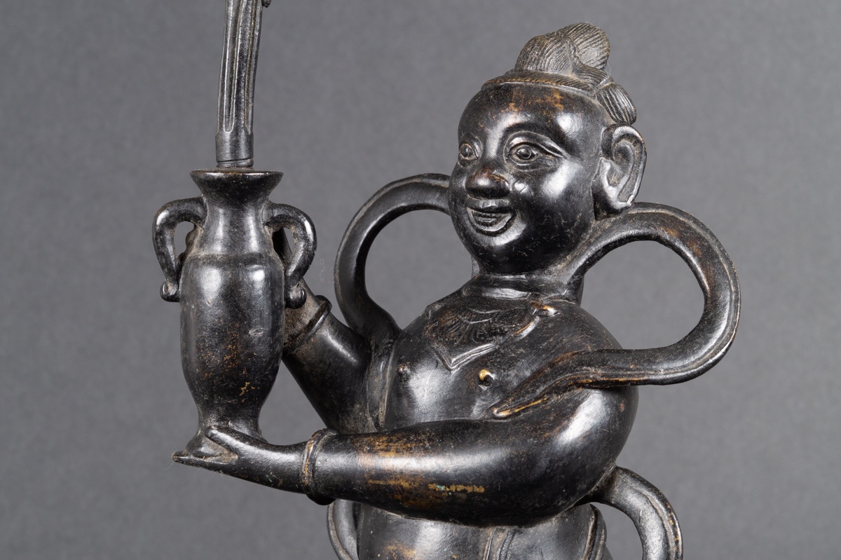 Groupe De Personnages Avec Oiseau - Bougeoir, Bronze, Chine/Vietnam, XIXe Siècle.   -photo-6