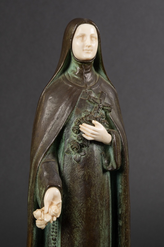 Sainte Thérèse De Lisieux, Joe Descomps (1869-1950), Bronze, France, Art Déco, Années 1920/30. -photo-3