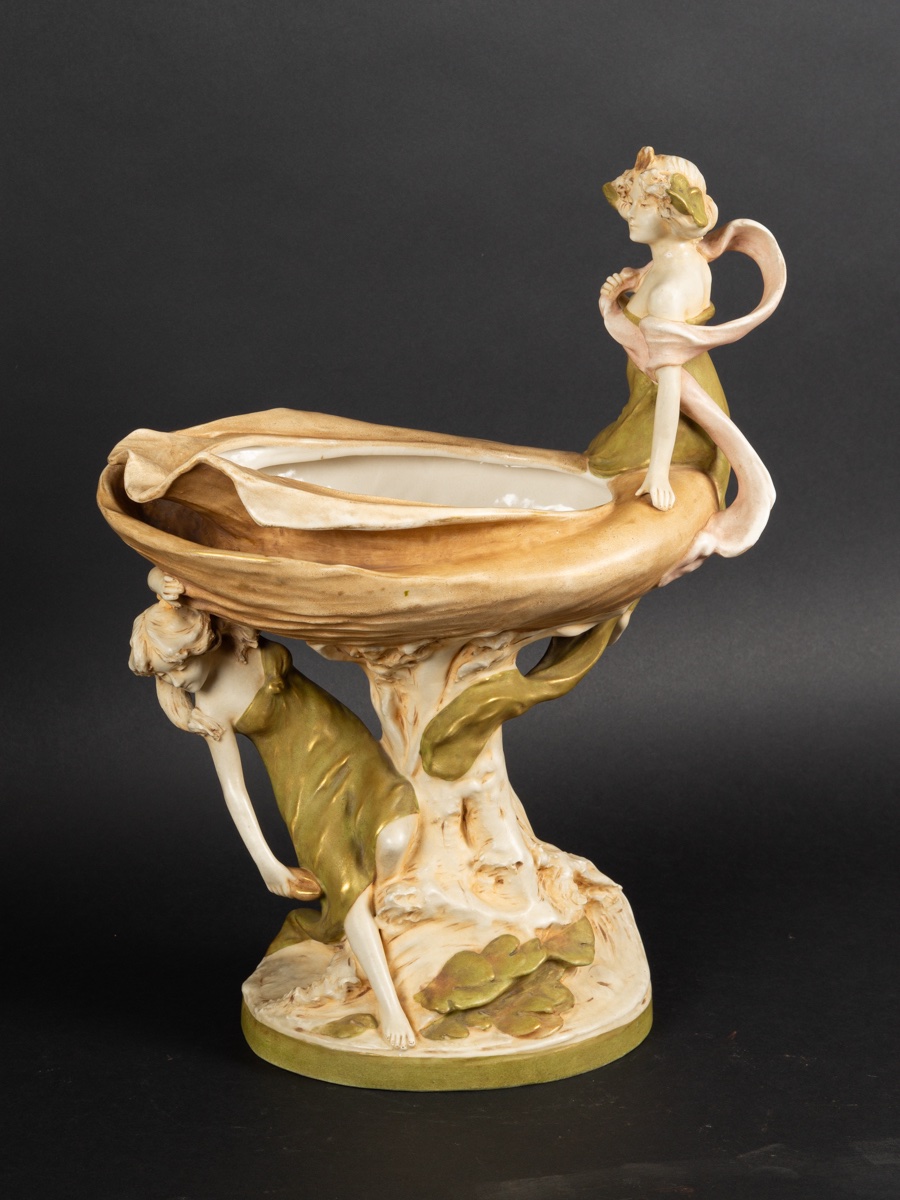 Coupe Avec Nymphes, Royal Dux, Art Nouveau, Bohême, Vers 1900.  -photo-1