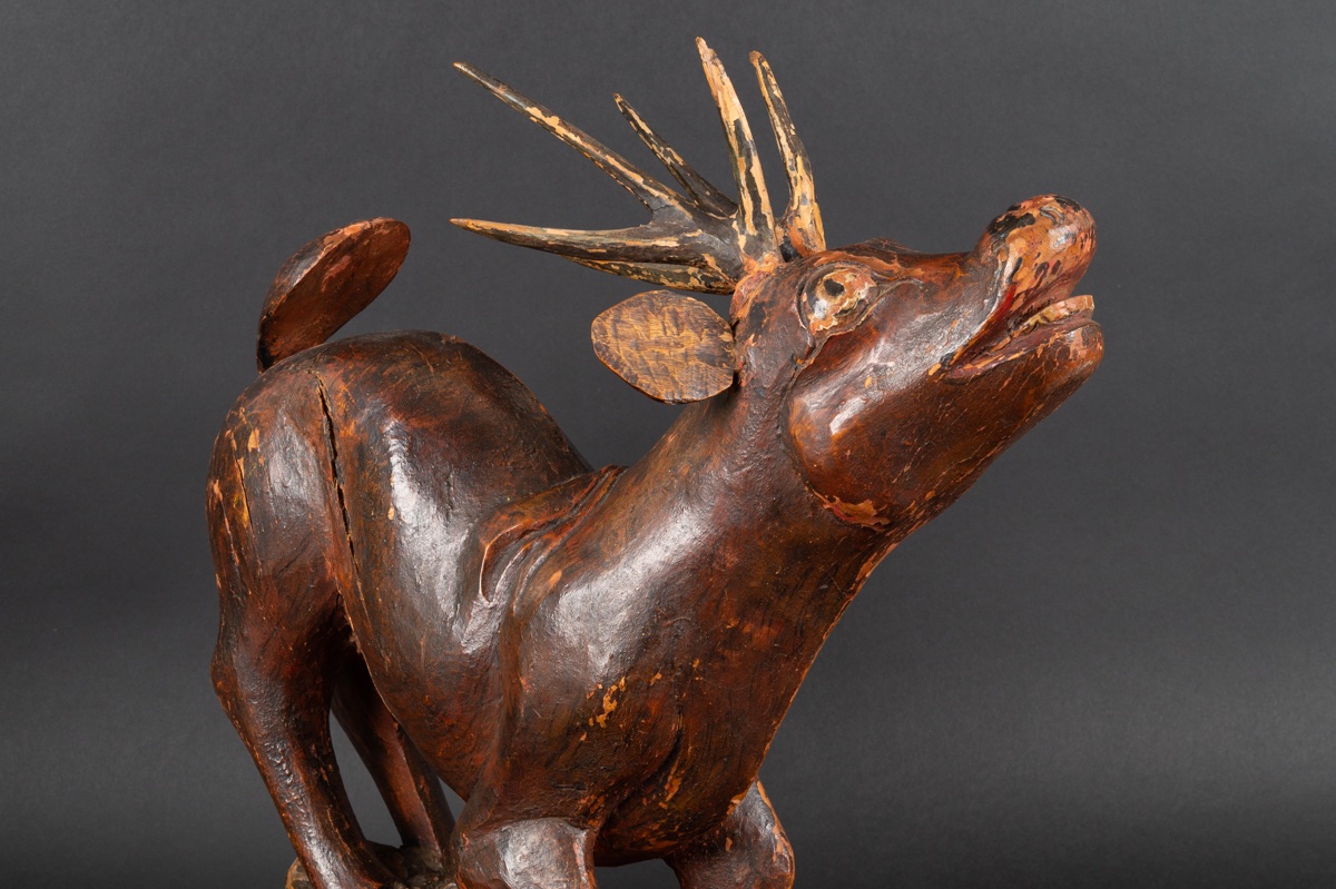 Cerf, Bois Polychrome, Chine, Dynastie Qing (1644-1912).   -photo-1