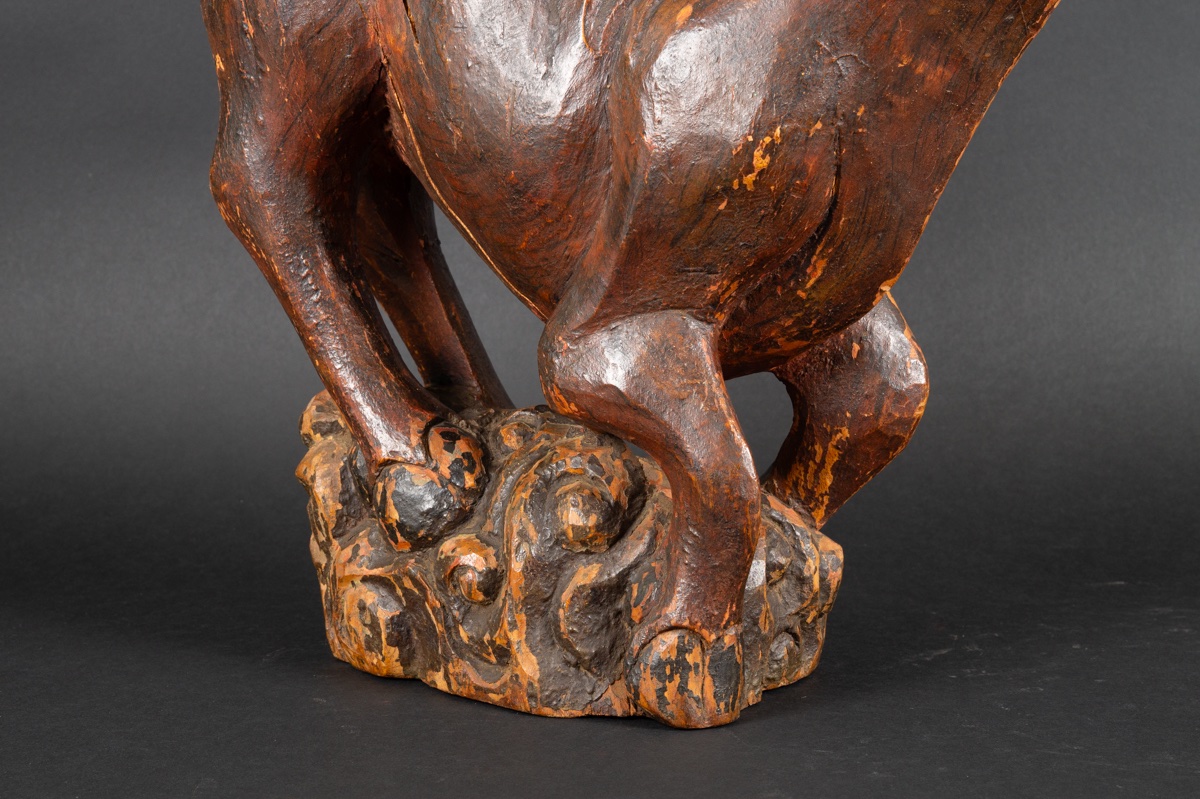 Cerf, Bois Polychrome, Chine, Dynastie Qing (1644-1912).   -photo-2