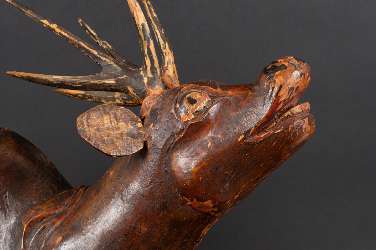 Cerf, Bois Polychrome, Chine, Dynastie Qing (1644-1912).   -photo-3