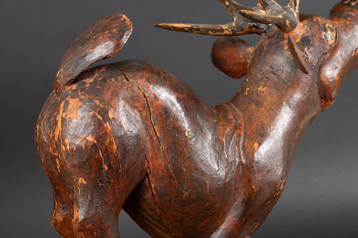 Cerf, Bois Polychrome, Chine, Dynastie Qing (1644-1912).   -photo-4