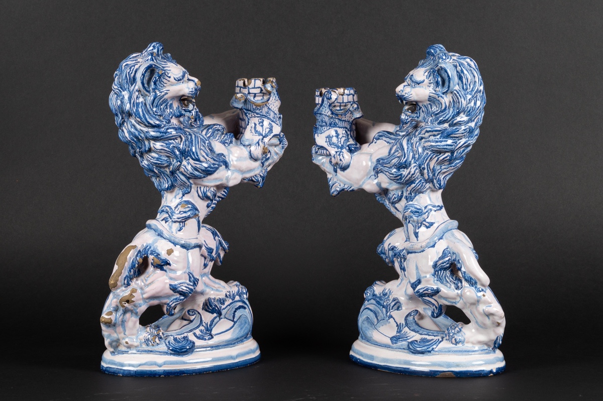 Paire De Lions - Bougeoirs, Emile Gallé, Faïence, Manufacture De Saint-clément, Fin Du 19e S.-photo-3
