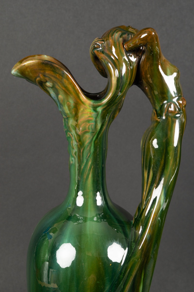Paire De Pichets Jérôme Massier, Vallauris, Art Nouveau, Vers 1900.-photo-4