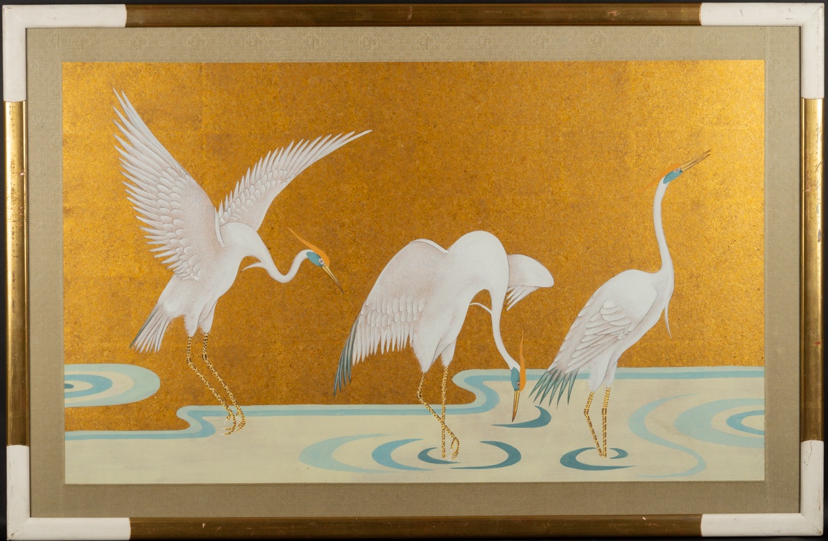 Pair Of Crane Paintings, Japan, Showa Period (1926-1989).  -photo-3