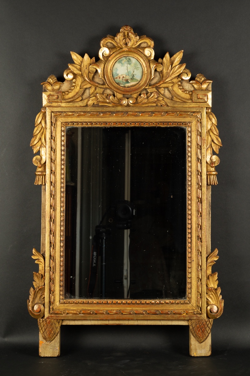 Gilded Mirror With Miniature, Louis XVI, France, Late 18th Century.  
