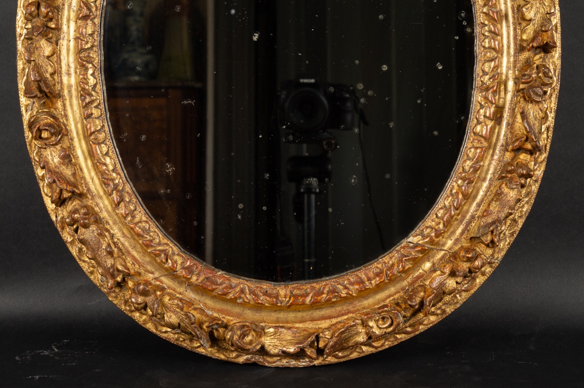 Miroir Ovale Doré, Louis XIV, XVIIe - XVIIIe Siècle. -photo-1