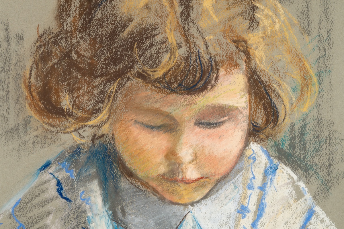Young Girl With A Cashier, Pastel, Signed, 1931. -photo-1