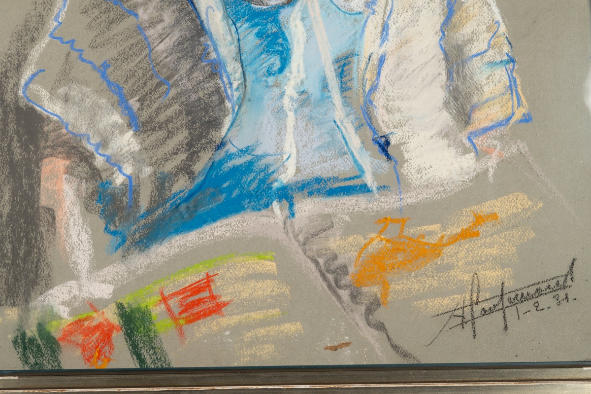 Young Girl With A Cashier, Pastel, Signed, 1931. -photo-3