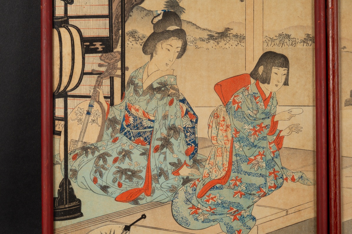 Aki no Miyajima Lune d'Automne, triptyque ukiyo-e, Watanabe Nobukazu (1872 - 1944) -photo-3