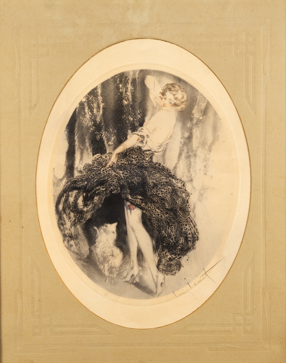 Femme avec chien, Louis Icart (1888 - 1950), Art déco, France, années 1920/30. -photo-2