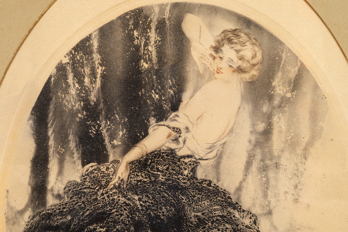 Femme avec chien, Louis Icart (1888 - 1950), Art déco, France, années 1920/30. -photo-1