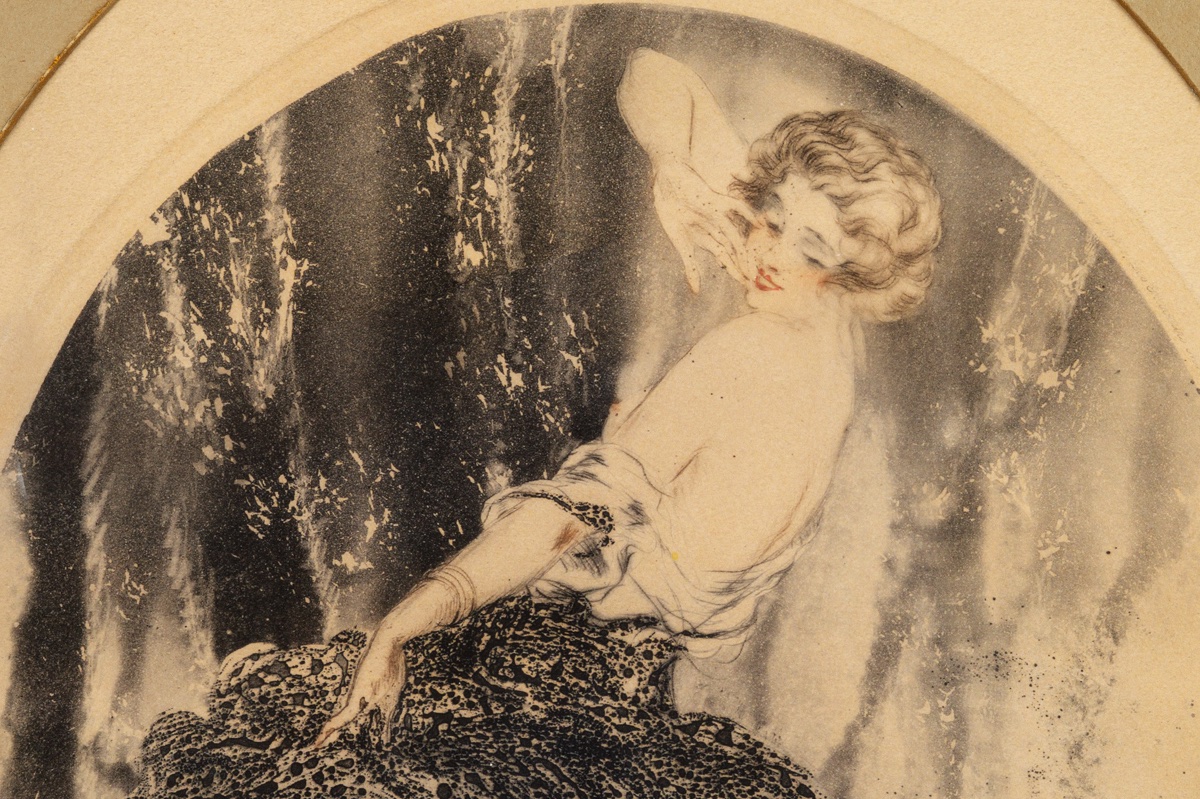 Femme avec chien, Louis Icart (1888 - 1950), Art déco, France, années 1920/30. -photo-3