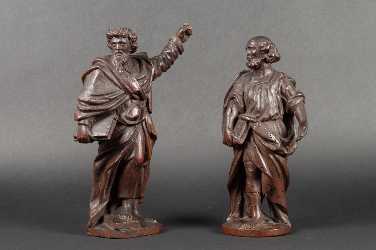Pair Of Greek Philosophers, Wood, France, 18th Century.  -photo-2