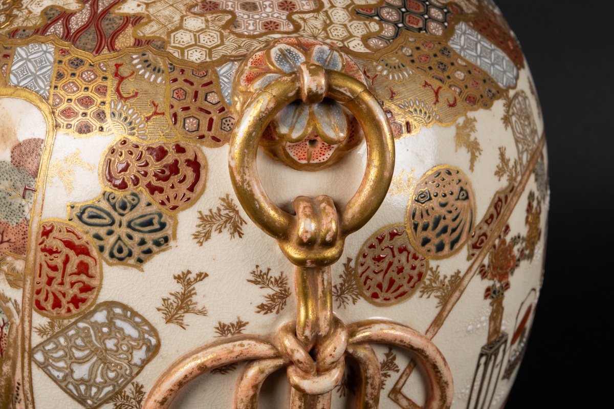 Vase avec couvercle, signé, Satsuma, Japon, ère Meiji (1868-1912).-photo-6