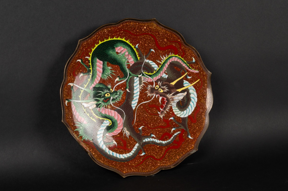 Plat avec dragons, cloisonné, Japon, ère Meiji (1868-1912).-photo-2