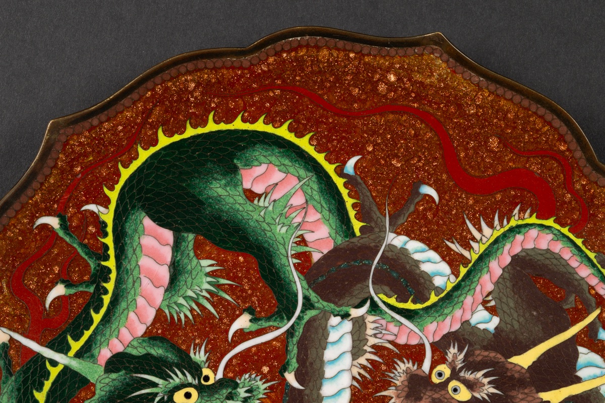 Plat avec dragons, cloisonné, Japon, ère Meiji (1868-1912).-photo-3