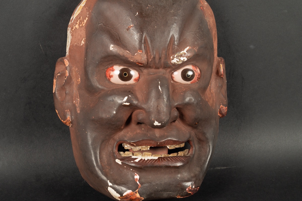 Masque de théâtre Nō, signé, Japon, XIXe siècle. -photo-4