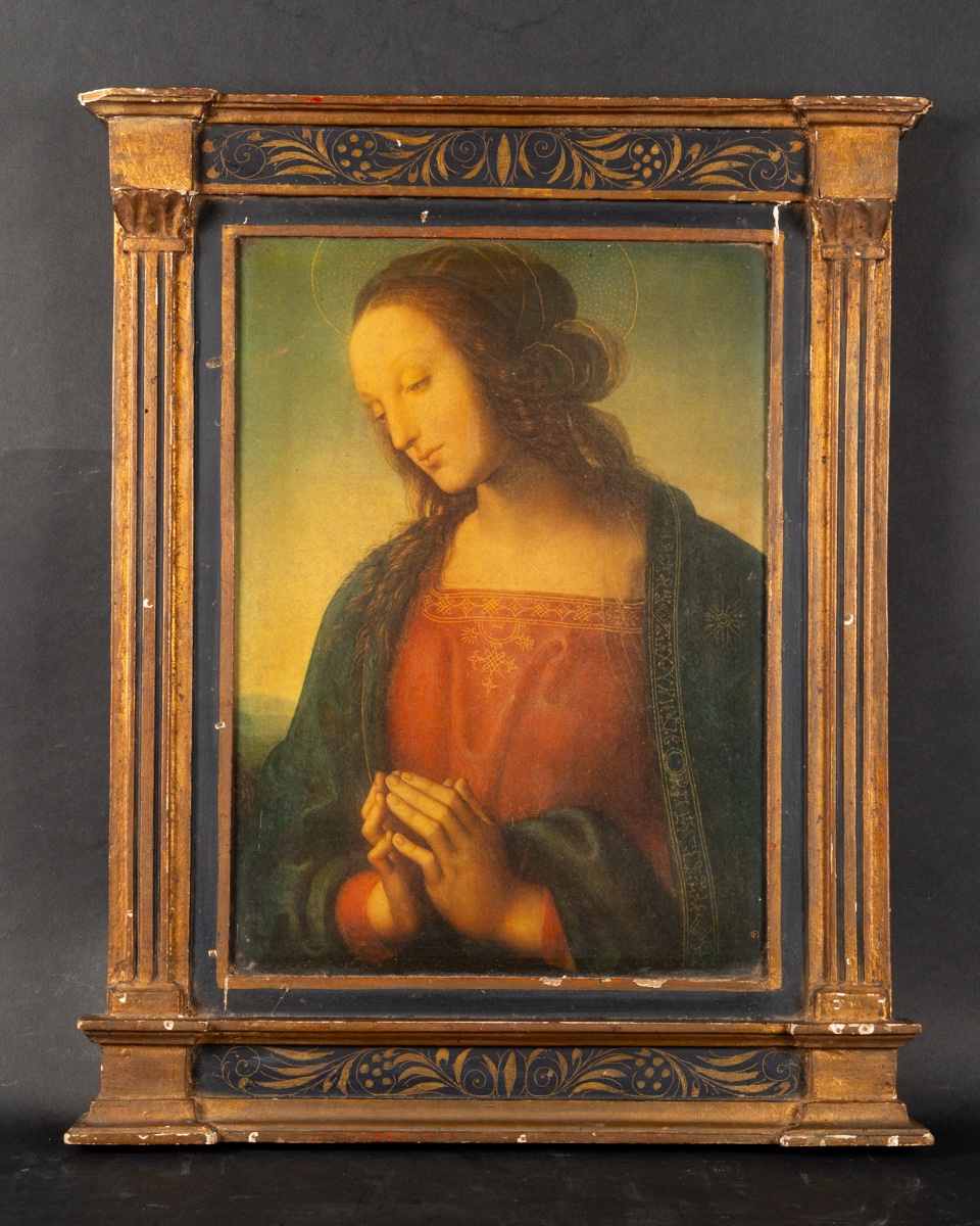 Vierge dans un cadre néo-Renaissance, chromolithographie, fin du 19e siècle. 