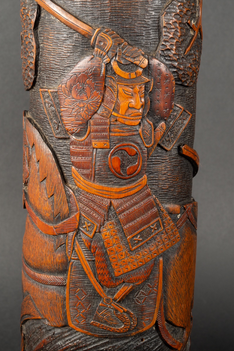 Paire de sculptures en bambou représentant des samouraïs, Japon, ère Meiji (1868-1912).-photo-2