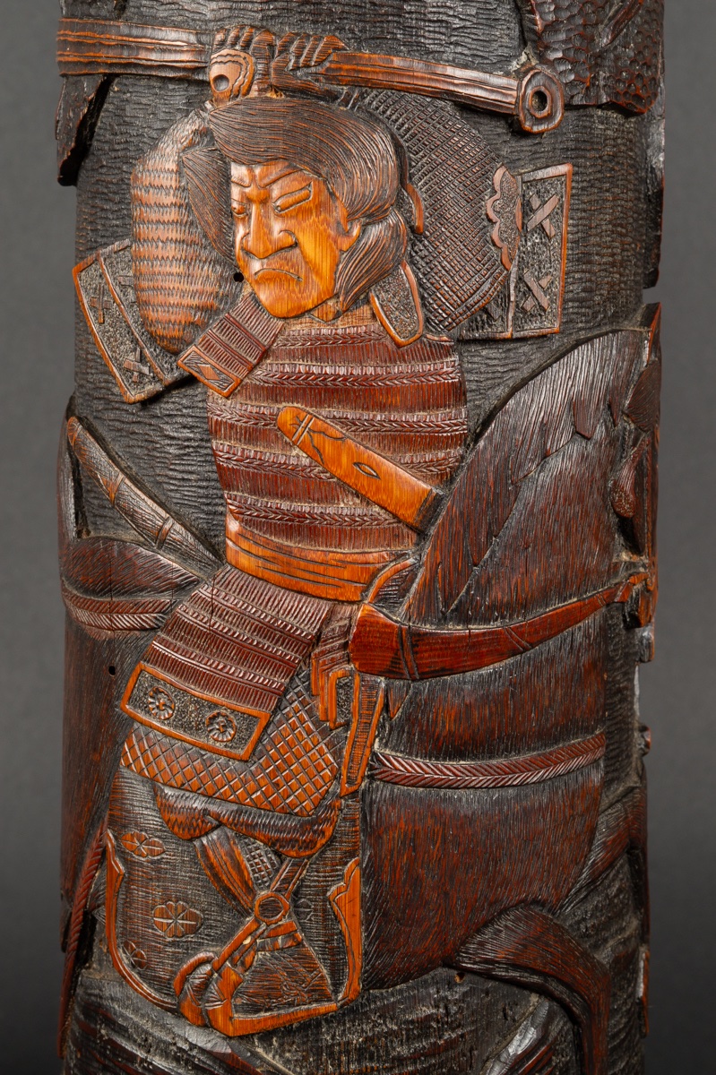 Paire de sculptures en bambou représentant des samouraïs, Japon, ère Meiji (1868-1912).-photo-5