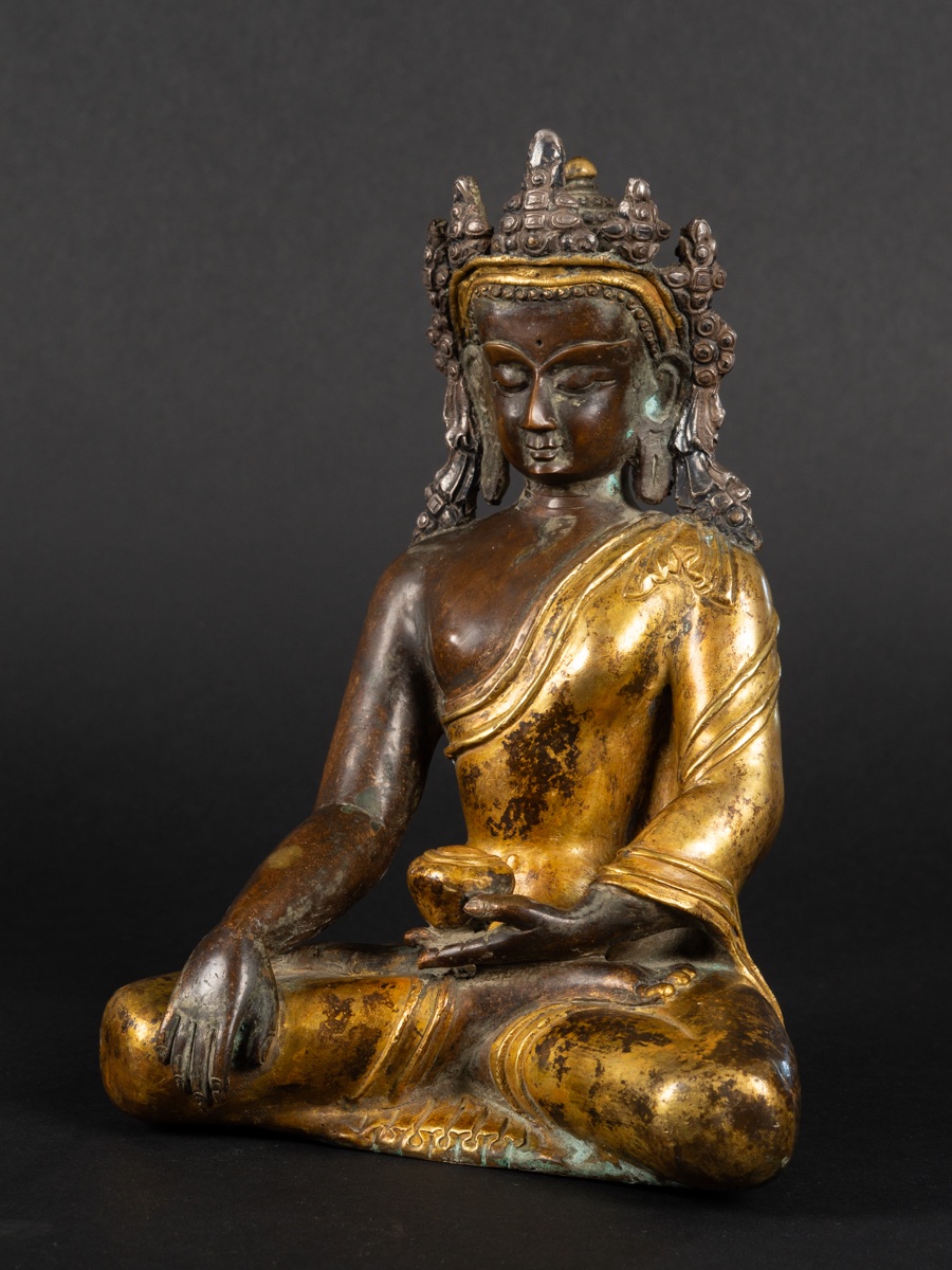 Bouddha couronné, bronze doré, Népal, XIXe siècle. -photo-3