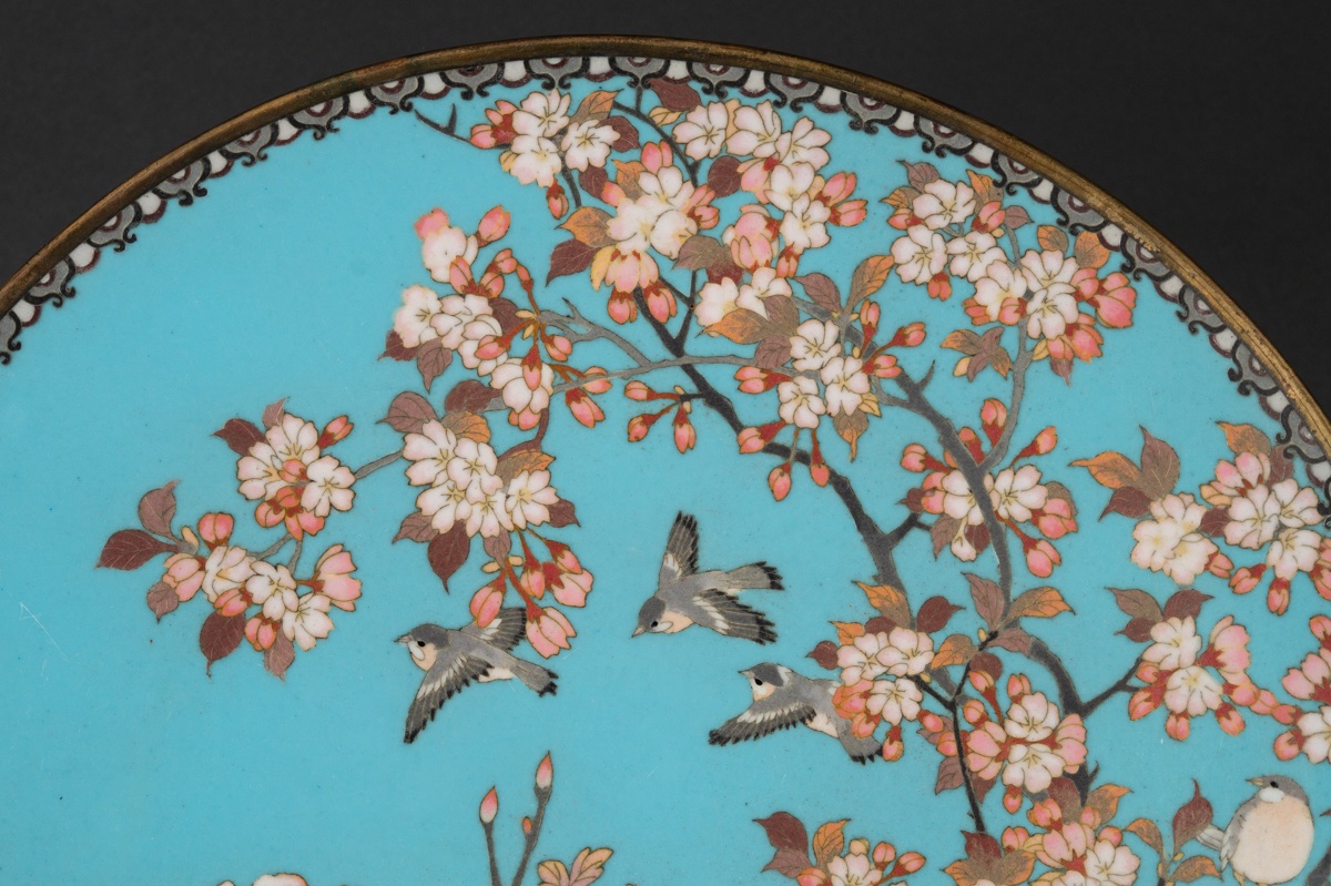 Plat avec oiseaux et fleurs, cloisonné, Japon, ère Meiji (1868-1912). -photo-4