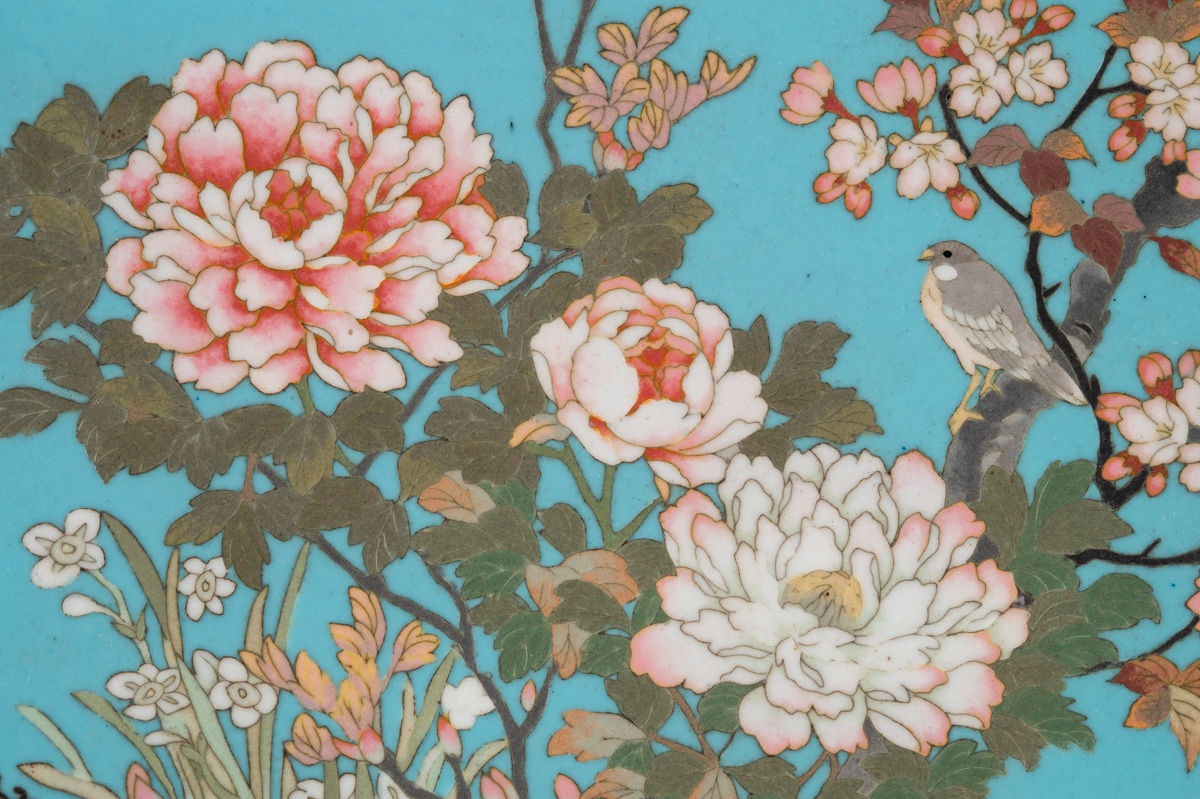 Plat avec oiseaux et fleurs, cloisonné, Japon, ère Meiji (1868-1912). -photo-5