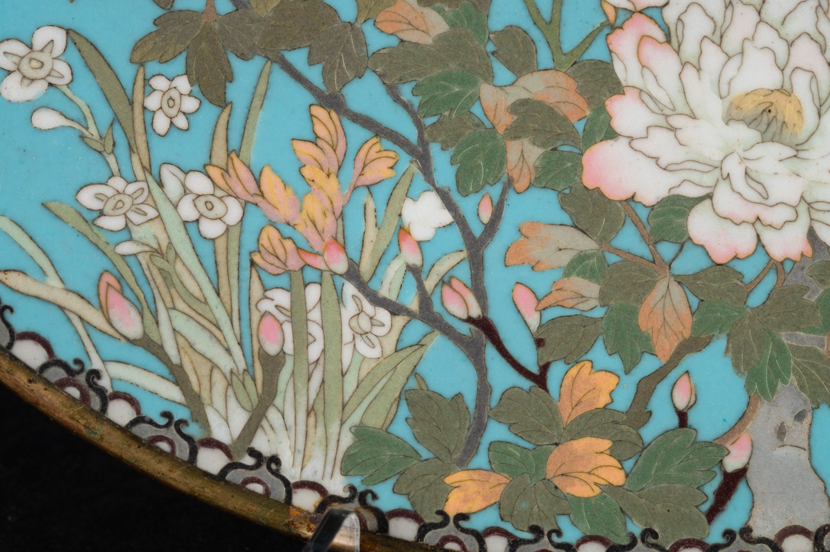 Plat avec oiseaux et fleurs, cloisonné, Japon, ère Meiji (1868-1912). -photo-6
